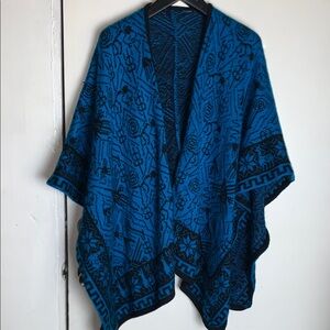 Blue and Black Patterned Poncho